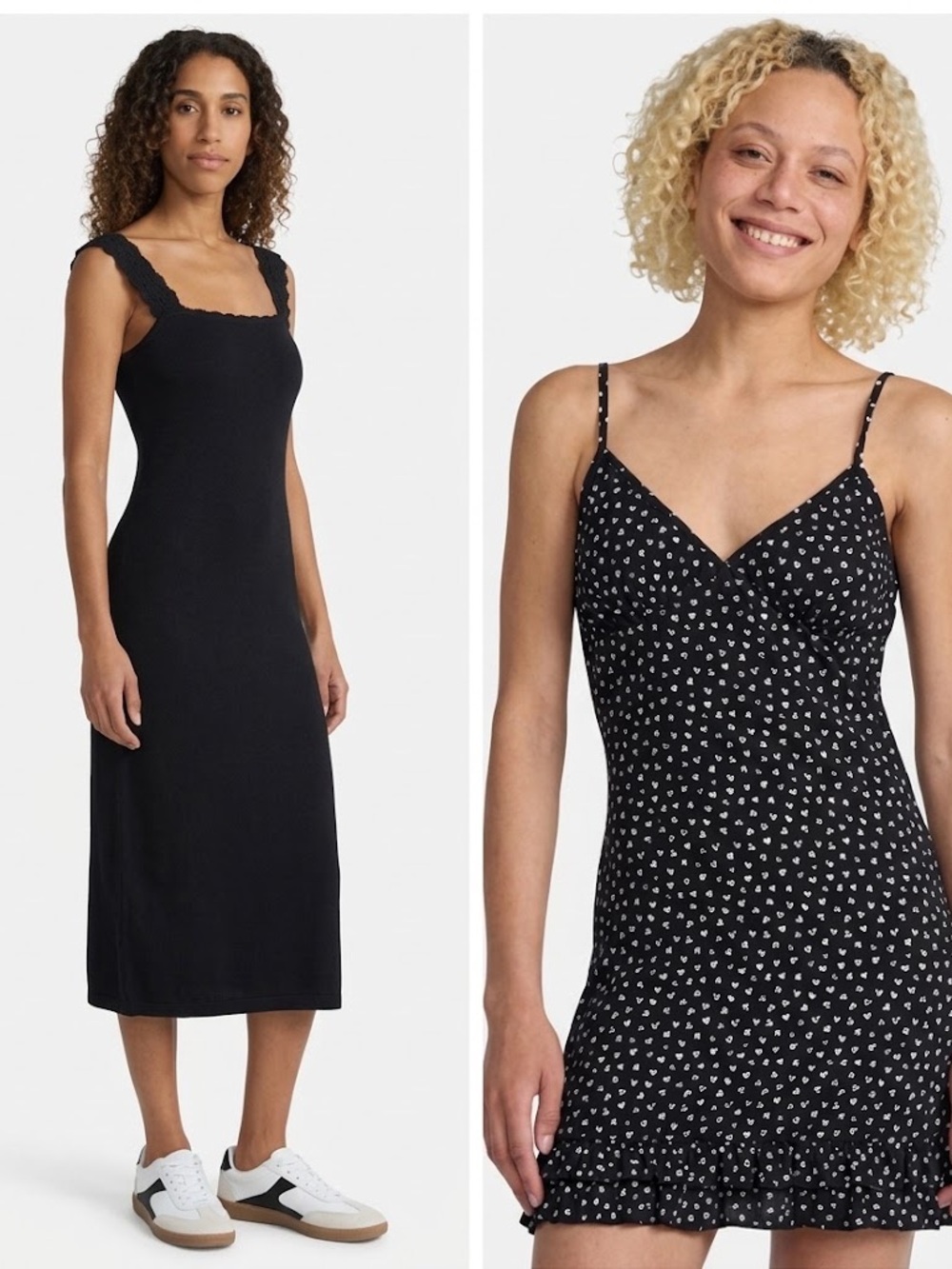 Bundle - No Boundaries Black Midi Dress + Black Floral-Print Slip Dress Set